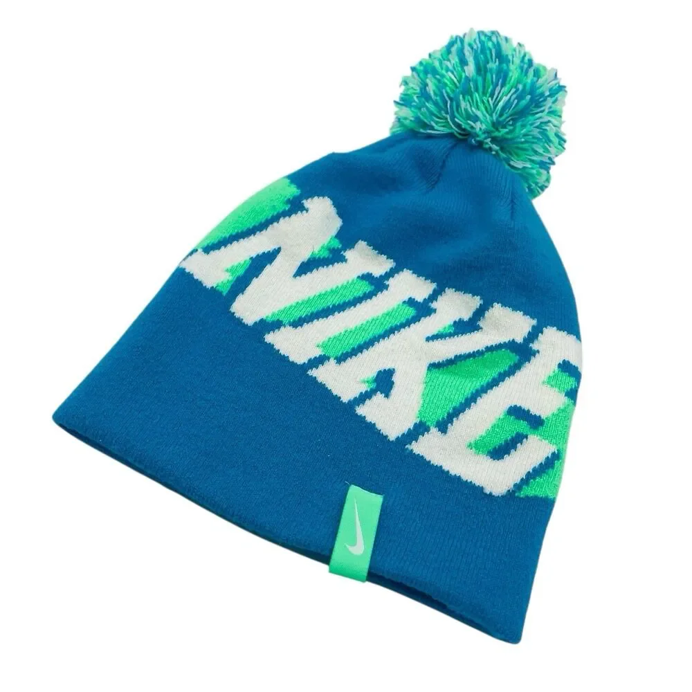 Nike Multi-color Knit Cuff Beanie Skull Cap with Pom Pom Youth Boy's 8-20
